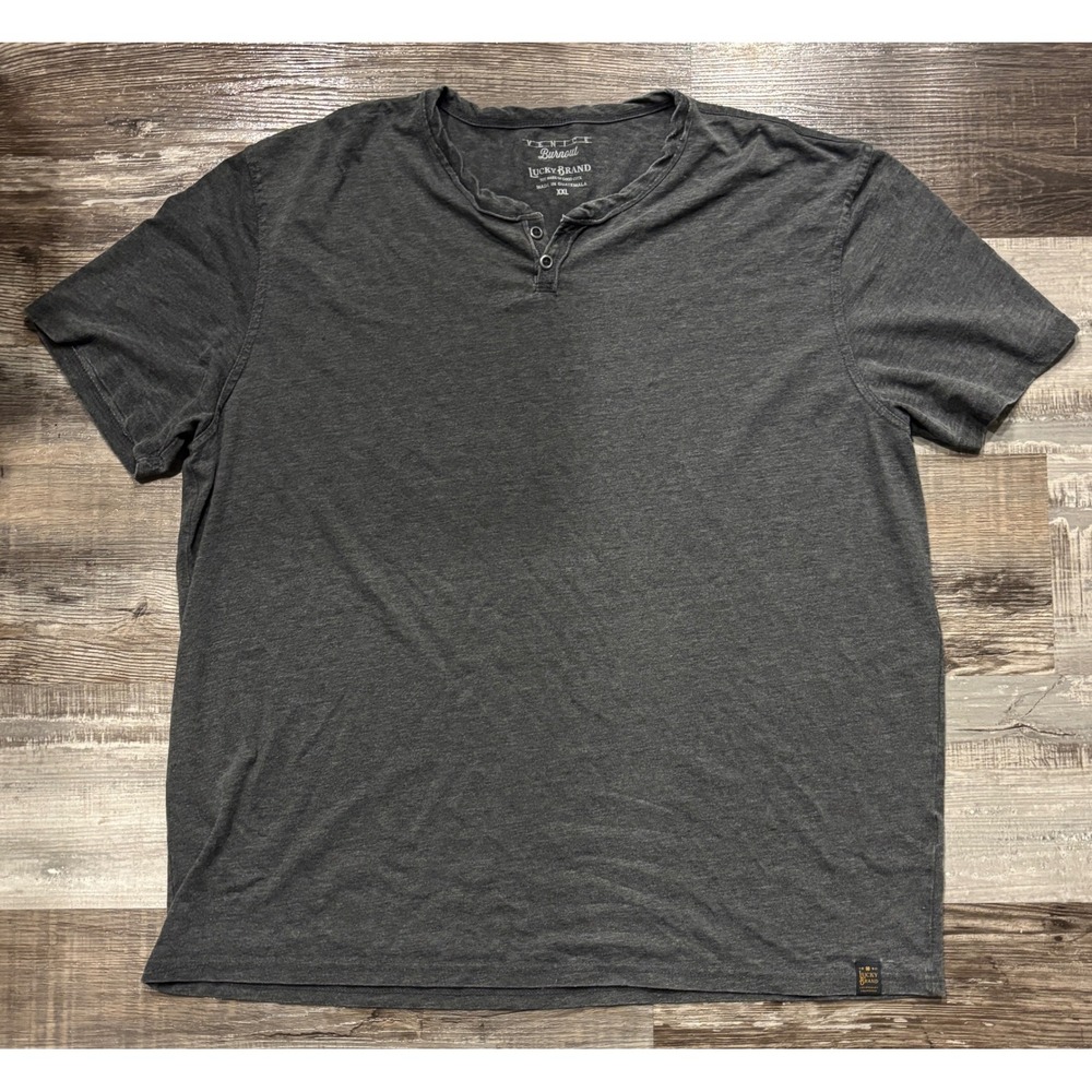 Lucky Brand Venice Burnout Henley Shirt Mens XXL Gray Short Sleeve Tee